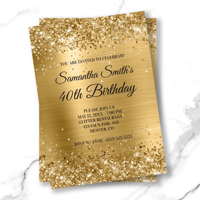 Shiny Gold Glitzer Pinsel Foil Monogram Birthday Einladung (Shiny Gold Glitter Brushed Foil Monogram Birthday Invitation)