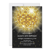 Shiny Gold Halftone Diskothek Ball Black Birthday