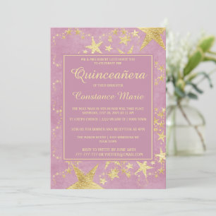 Shiny Gold on Pink Quinceanera Einladung