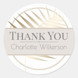 Shiny Gold Palm Leaf auf Weiß mit Glitzer Runder Aufkleber