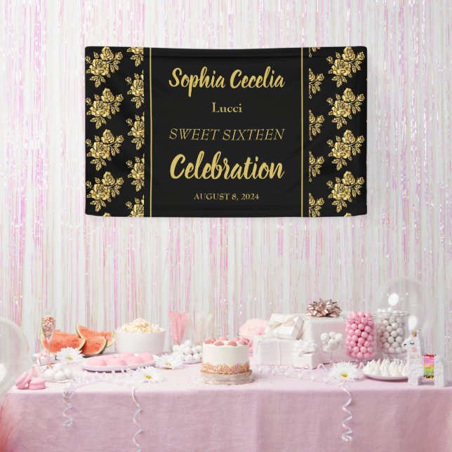 Shiny Gold Rose Party Banner (Party)