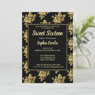 Shiny Gold Rose Sweet 16 Einladung