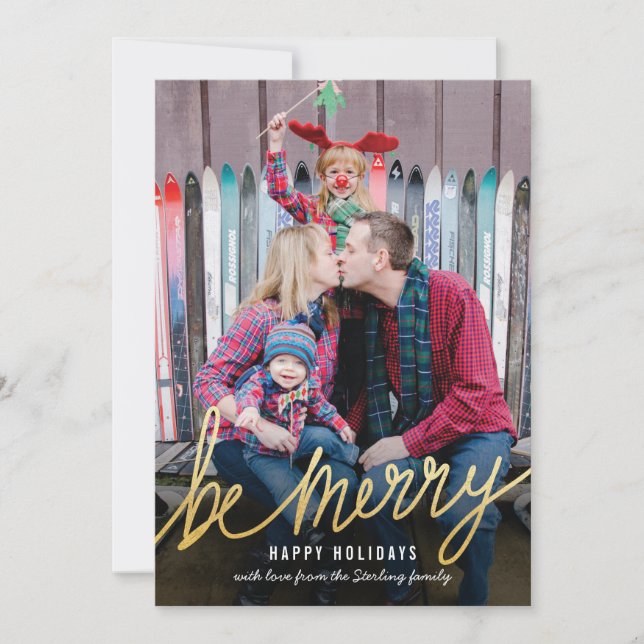 Shiny Gold Script Classic Weihnachtsfotokarten Feiertagskarte (Vorderseite)