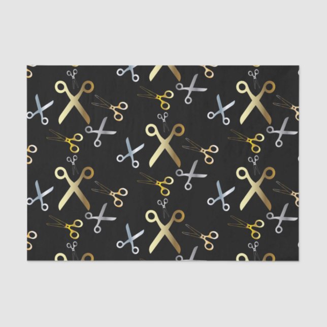 Shiny Gold & Silver Scissors Muster-Haarstylle Seidenpapier (Vorderseite)