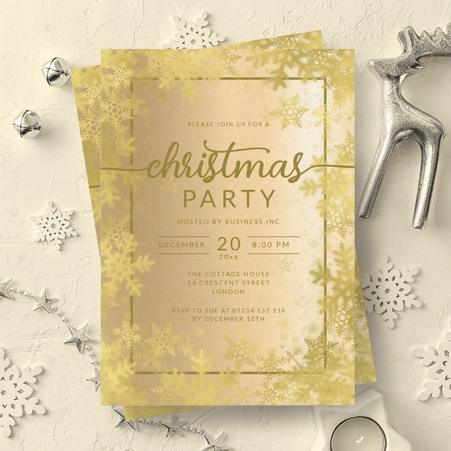 Shiny Gold Snowflakes Company Weihnachts-Party Einladung (Shiny Gold Snowflakes Company Christmas Party Invitation)