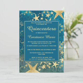 Shiny Gold und Blue Quinceanera Einladung