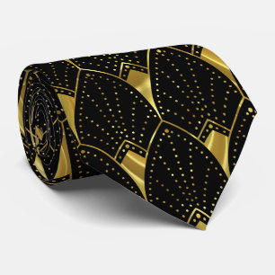 Shiny Gold Vintag Art Deco Muster auf dunkelgrau Krawatte