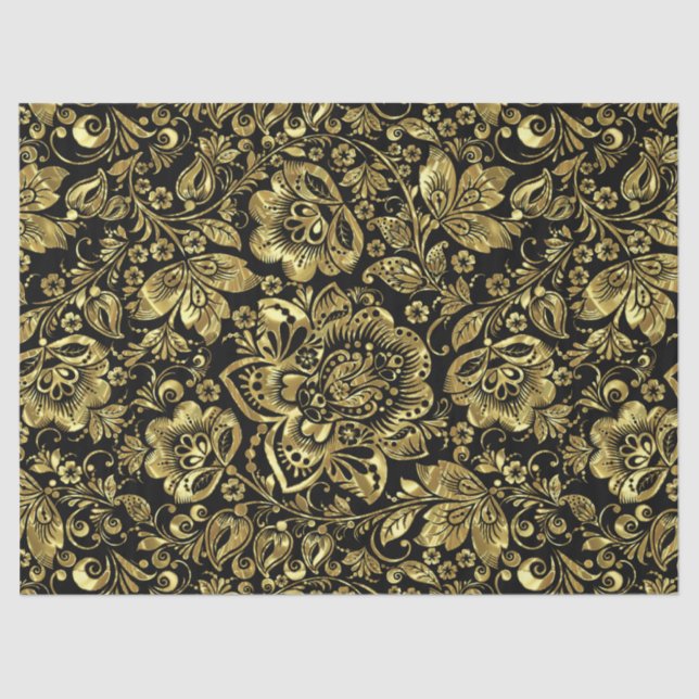 Shiny Gold Vintag Floral Damasks Seidenpapier (Vorderseite)