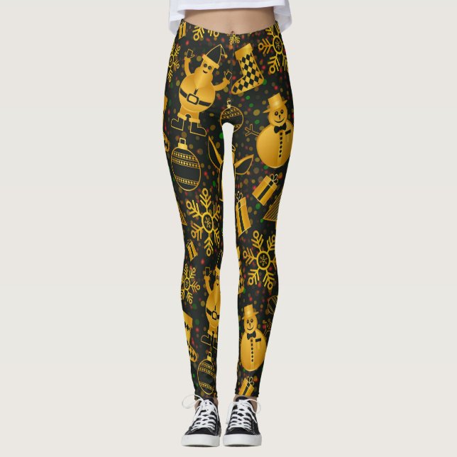 Shiny Gold Weihnachtsdekorationen Leggings (Vorderseite)