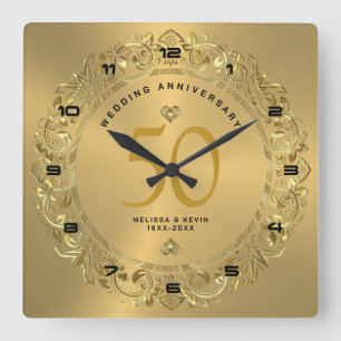 Shiny gold Wirbel Circle 50. Hochzeit Quadratische Wanduhr