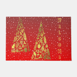 Shiny Golden Christmas Trees Holiday Doormat Fußmatte