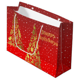Shiny Golden Christmas Trees Holiday Gift Bag Große Geschenktüte