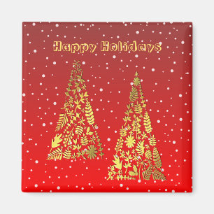 Shiny Golden Christmas Trees Holiday Magnet
