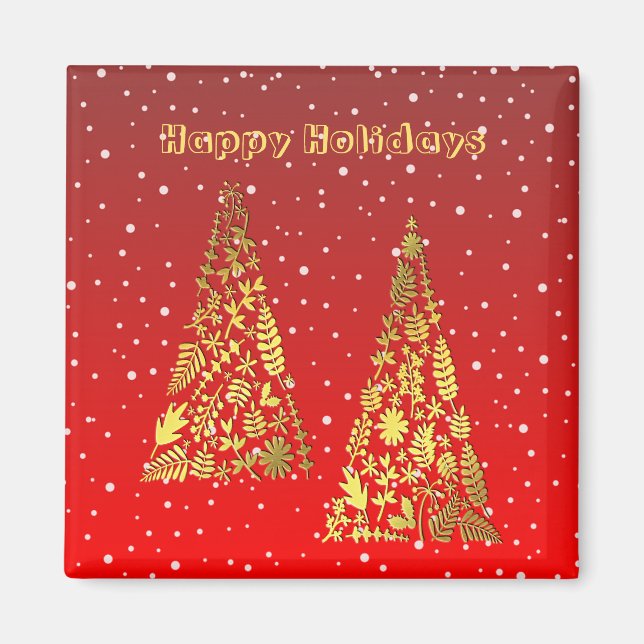 Shiny Golden Christmas Trees Holiday Magnet (Vorne)