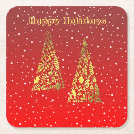 Shiny Golden Christmas Trees Holiday Paper Unterse Rechteckiger Pappuntersetzer