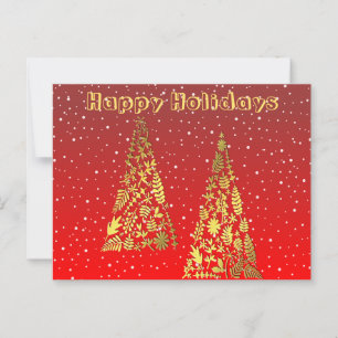 Shiny Golden Christmas Trees Holiday Postcard Postkarte