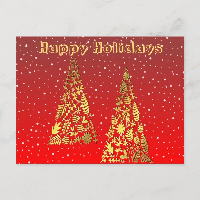 Shiny Golden Christmas Trees Holiday Postcard Postkarte (Vorderseite)