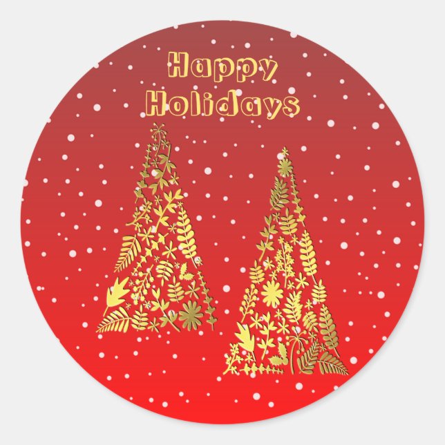 Shiny Golden Christmas Trees Holiday Sticker (Vorderseite)