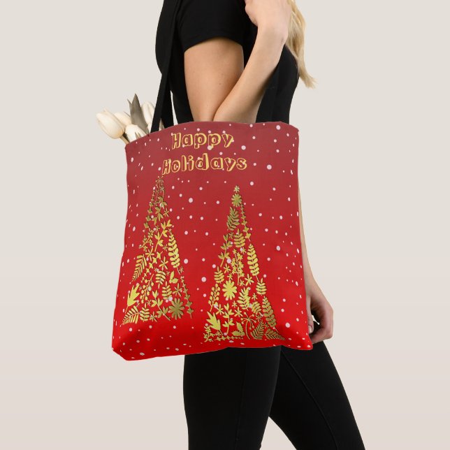 Shiny Golden Christmas Trees Holiday Tote Bag (Von Nahem)
