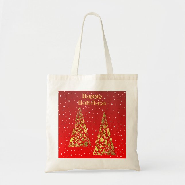 Shiny Golden Christmas Trees Holiday Tote Bag Tragetasche (Vorne)