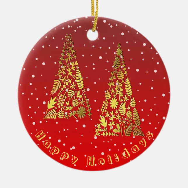 Shiny Golden Christmas Trees Keramik Ornament (Vorne)