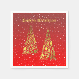 Shiny Golden Christmas Trees Weihnachtsbuch Napkin Serviette
