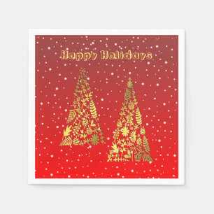 Shiny Golden Christmas Trees Weihnachtsbuch Napkin Serviette