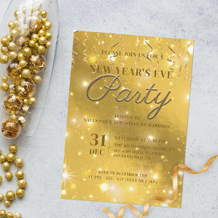 Shiny Golden Glitz Glamour Silvester Party Einladung