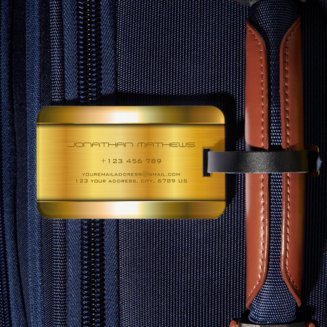 Shiny Golden Metal Look Luxus Edelstahl Gepäckanhänger (Rückseite Insitu 2)