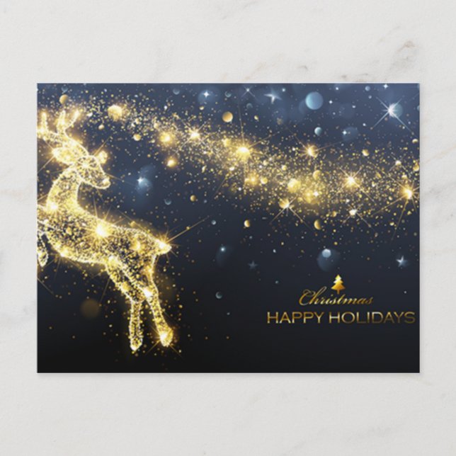 Shiny Golden Reindeer Frohe Weihnachtsfeiertage Postkarte (Vorderseite)