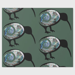 SHINY GREEN BLUE PAUA KIWI BIRD KORU NEW ZEALAND GESCHENKPAPIER