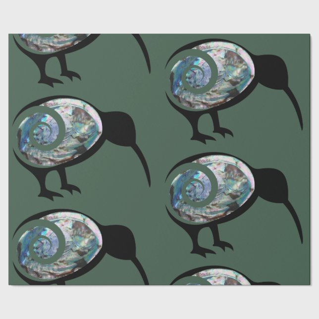 SHINY GREEN BLUE PAUA KIWI BIRD KORU NEW ZEALAND GESCHENKPAPIER (Saum)
