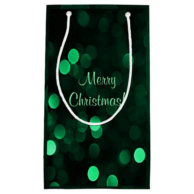 Shiny Green Christmas Lights Bokeh Frohe Weihnacht Kleine Geschenktüte (Vorderseite)