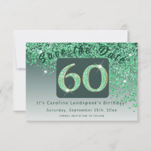 Shiny Green Glitzer zum 60. Geburtstag Save The Date