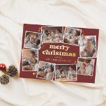 Shiny Groovy Red & Gold Merry Christmas 8 Photo Folien Feiertagskarte<br><div class="desc">Add some shine to your Christmas cards with real gold, silver, or rose gold foil! This classic and timeless metallic style is sure to add another level to your cards. Celebrate the season with this groovy Christmas card, featuring eight custom photos arranged in an oval shape around the card's edge,...</div>