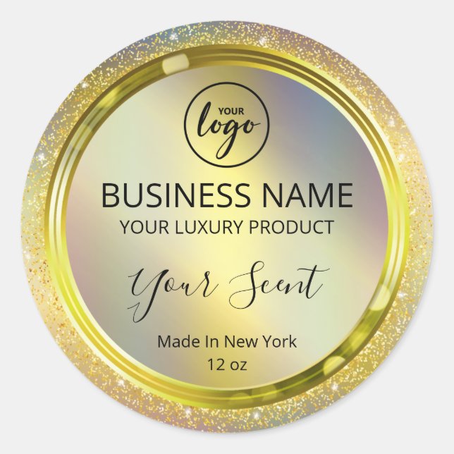 Shiny Holographic Gold Glitzer Product Labels Runder Aufkleber (Vorderseite)