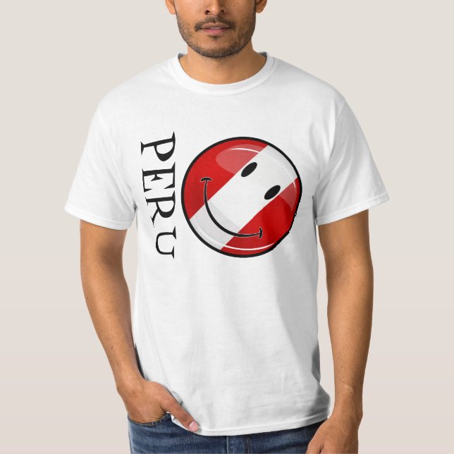 Shiny lächelnde peruanische Flagge T-Shirt (Vorderseite)