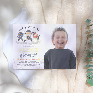 Shiny Let's Kick It Ninja Karate Foto Geburtstag Folieneinladung