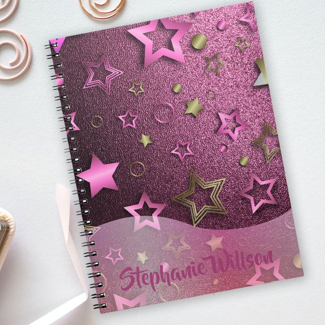 Shiny Luxury Glam Chic Pink Magenta Gold Stars Notizblock (Von Creator hochgeladen)