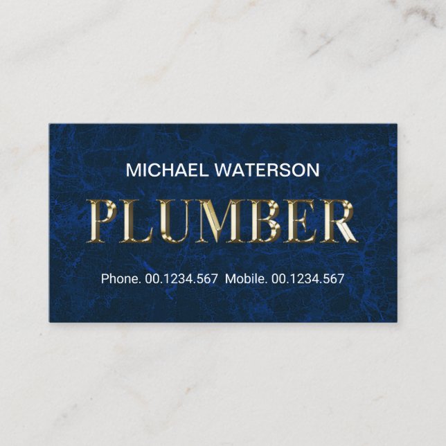 Shiny Metallic Plumber Signage Blue Water Grunge Visitenkarte (Vorderseite)