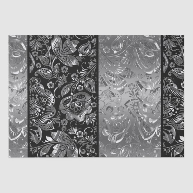 Shiny Metallic Silver Damasks Muster Seidenpapier (Vorderseite)