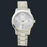 Shiny Metallic Silver Roman Numerals Monogram Armbanduhr<br><div class="desc">Elegant,  slick,  minimalistic image of shiny metallic silver stainless steel texture print with a Roman numerals and a customizable monogram.</div>