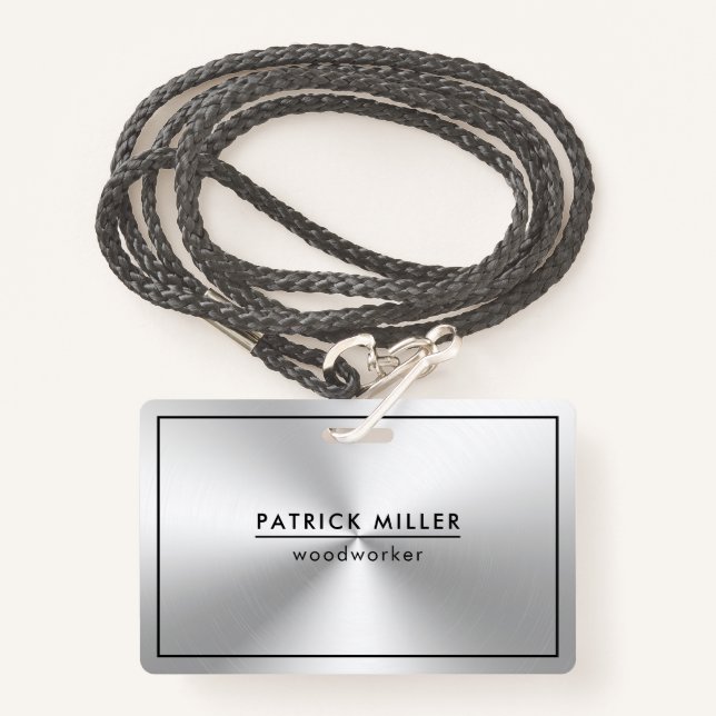 Shiny Metallic Silver Texture Black Accents Ausweis (Vorderseite mit Schlüsselband)