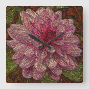 Shiny metallizer pink flower glass wall clock quadratische wanduhr