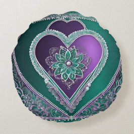 Shiny Minty Heart AI Art Rundes Kissen