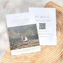 Shiny Monogram All In One QR Code Photo Wedding Folieneinladung