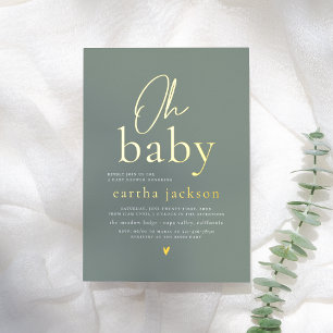 Shiny Oh Baby Script Sage Green Boho Baby Dusche Folieneinladung
