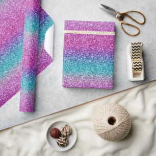 Shiny Ombre Sparkle Pink Aquamarin Blue Geschenkpapier