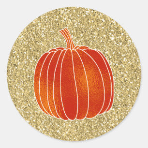 Shiny Orange Autumn Pumpkin Gold Glitzer Bevorzugu Runder Aufkleber