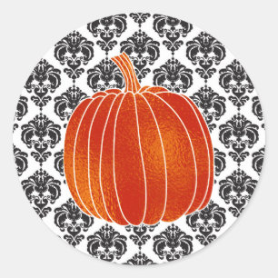 Shiny Orange Autumn Pumpkin White Black Damask Runder Aufkleber